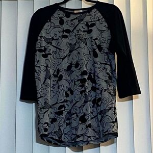 LulaRoe Medium Mickey Mouse Disney Black Grey Gray 3/4 Sleeve